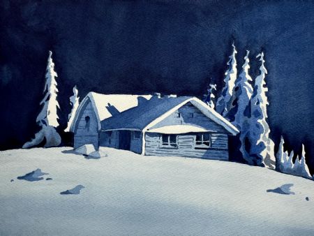 Akvarel maleri I januar af Galina Landbo malet i 