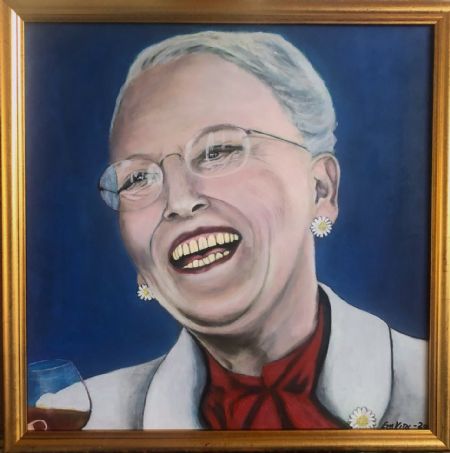 Akryl maleri Dronning Margrethe 2. af Eva Vith Christensen malet i 2021