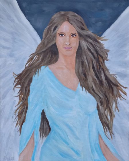 Olie maleri Angel in blue af Christina Lind malet i 2023