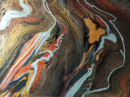 Akryl maleri Golden river af Catlen Gjøl malet i 2023